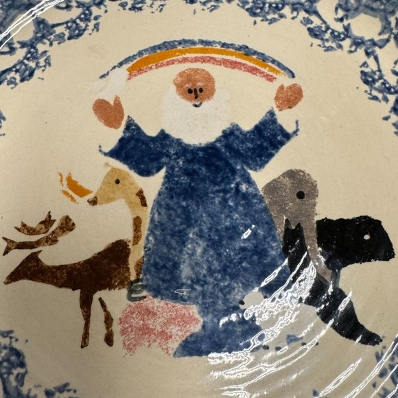 Buttermilk Acres Stoneware Blue Noahs Ark Pottery Plate 9 1/2" Signed Rare - Picture 2 of 9